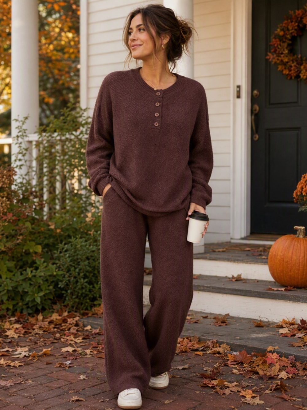 2 Piece Waffle Knit Shirt and Pants Set